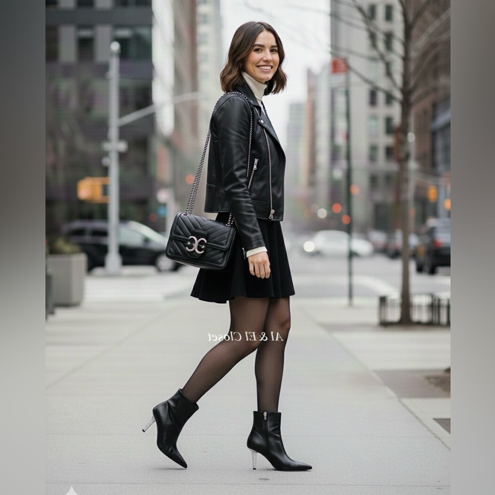 MICHAEL Michael Kors Black Leather Ankle Boots with Silver Heel Size 7M NWB